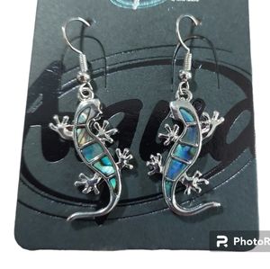 Gecko Aqua Earrings with Abalone Shell